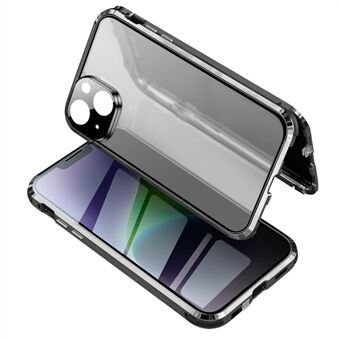 För iPhone 14 Plus Anti-fall telefonfodral Scratch dubbelsidig magnetisk metallram Anti- Spy med låsspännedesign