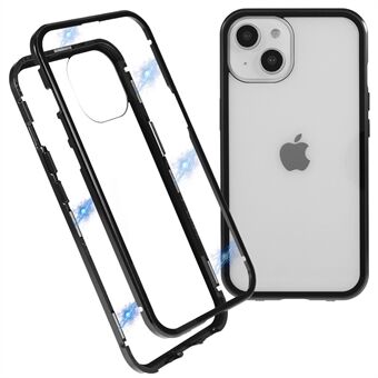 För iPhone 14 Plus Säkerhetsspänne Klart skydd Dubbla sidor Härdat glas Magnetisk Adsorption Metall Bumper Rak Edge Telefonfodral