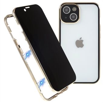 För iPhone 14 Plus Edge anti-kik-fodral Matt baksida Dubbelsidigt härdat glas Magnetisk adsorption Metallram Säkerhetsspänne Telefonskydd