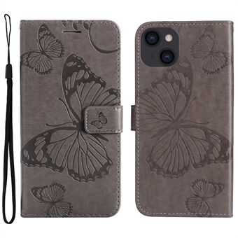 KT Leather Series-2 för iPhone 14 Plus  Butterfly Imprinted PU Läderfodral Scratch Stand Flip Cover