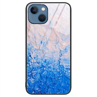 För iPhone 14 Plus  Fallbeständigt telefonfodral Härdat glas + PC + TPU Marmormönsterskydd