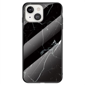 För iPhone 14 Plus  Scratch telefonfodral med marmormönster härdat glas + PC + TPU Ultra Slim Hybrid Bakstycke