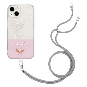 För iPhone 14 Plus Mjukt Scratch-telefonfodral Reptåligt präglingslackerat fjärilsskal med rem