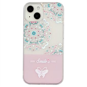 För iPhone 14 Plus Mjuk TPU Anti-fall skyddande telefonfodral Prägling Lackat Butterfly Cover