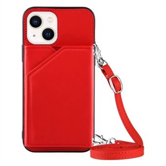 YB-1-serien för iPhone 14 Plus Skin-touch PU-läderbelagd TPU-telefonfodral med korthållare Kickstand och axelrem