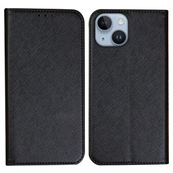 För iPhone 14 Plus Stötsäker PU-läder Magnetisk plånbok Telefonfodral Cross Texture Stand Anti-slitage Mobiltelefon Skyddsfodral