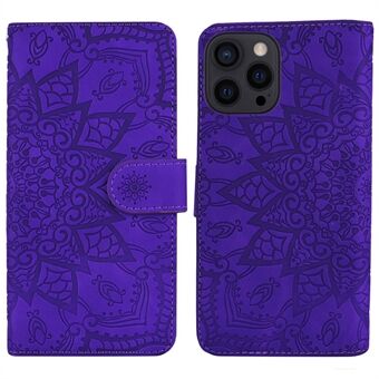 För iPhone 14 Plus Imprint Flower Phone Cover Bumpsäkert plånboksdesign Calf Texture Läderfodral med Stand