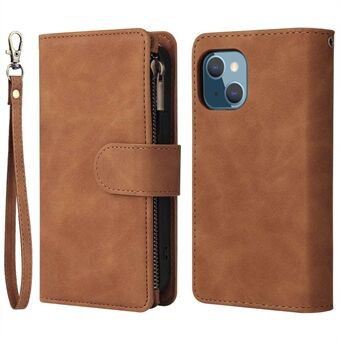 För iPhone 14 Plus Zipper Pocket Card Slots Design PU Läder Telefonskydd Plånboksställ Stand fodral
