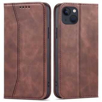 För iPhone 14 Plus PU Läder+ Edge Välskyddat plånboksställ Stand Dubbelkant-vikt Sy Folio Flip Telefonskydd