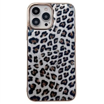 För iPhone 14 Plus galvanisering Leopardmönster Anti-dropp telefonfodral PU-läderbelagt TPU-fodral
