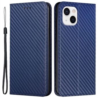 För iPhone 14 Plus Carbon Fiber Texture Hellindat PU-läderfodral Automatiskt magnetiskt stängt Stand plånboksfodral