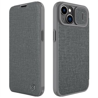 NILLKIN Qin Pro Series för iPhone 14 Plus Cloth Texture Telefonfodral med skjutbart linsskyddsskydd PU Läder Anti Scratch