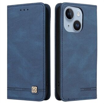Fallsäkert plånboksfodral för iPhone 14 Plus, magnetisk affärsstil Anti- Scratch PU-läder telefonfodral med hårdvaradekor