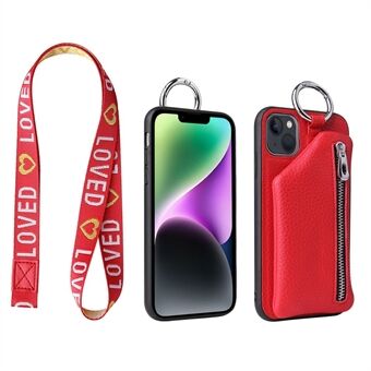 För iPhone 14 Plus stötsäker löstagbar plånbok PU-läderbelagd TPU-telefonfodral Blixtlåsficka Skyddsfodral med snörning