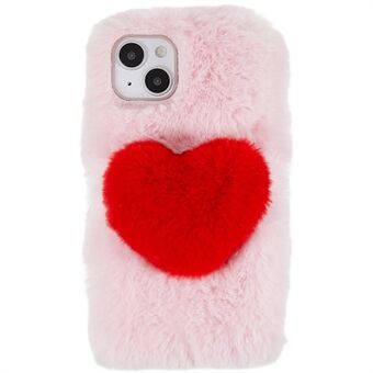 För iPhone 14 Plus Fluffy Plysch Mjuk TPU-telefonfodral Cute Love Heart Design Anti- Scratch Anti-dropp bakstycke