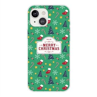 För iPhone 14 Plus julmönsterutskrift Anti- Scratch tunt telefonfodral Droppsäkert skyddande TPU bakstycke