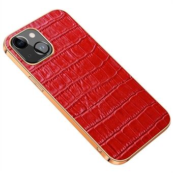 Galvaniserad telefonfodral för iPhone 14 Plus Crocodile Texture Shockproof Fodral Äkta läderbelagd TPU baksida