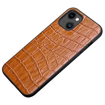 Skyddsfodral för iPhone 14 Plus Gummerat TPU telefonfodral Äkta läder Krokodil Texture Anti-Fall Stötsäkert skal