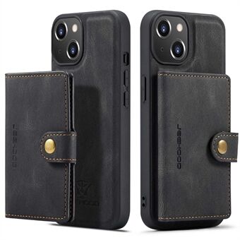 JEEHOOD för iPhone 14 Plus plånbokstelefonfodral Löstagbart 2-i-1 läderbelagt TPU-telefonfodral med stöd