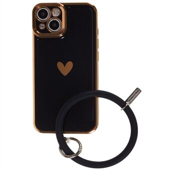 För iPhone 14 Plus mobiltelefonfodral Hjärtmönster Flexibelt TPU-telefonfodral 6D galvaniseringsskal med Ring