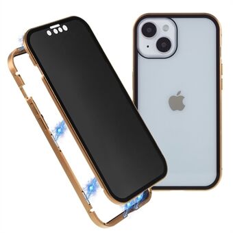 För iPhone 14 Plus Anti- Spy telefonfodral Magnetstängning Metallram + dubbelsidigt härdat glas Full täckning Dropsäkert skal