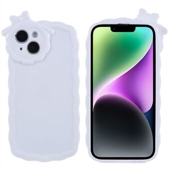 För iPhone 14 Plus Fallsäkert mobiltelefonskal Solid vitt skyddande TPU-telefonfodral med 3D Cartoon Monster Design