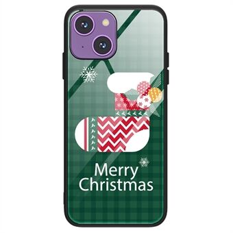 För iPhone 14 Plus Söt julmönsterutskrift Skyddande baksida Scratch + härdat glas Anti- reptåligt Fall - SD