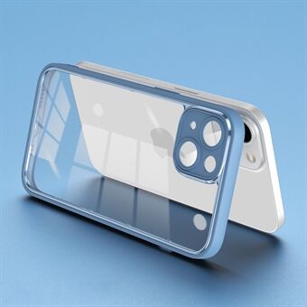 För iPhone 14 Plus Fallsäkert ryggskyddsskydd Galvanisering PC+TPU telefonfodral med linsfilm