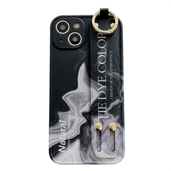 För iPhone 14 Plus Fallsäkert telefonfodral Kickstand Marmormönster Mjukt TPU-telefonfodral med armband
