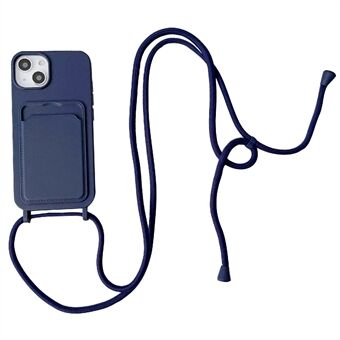 För iPhone 14 Plus Flytande Silikon Telefonfodral Korthållare Slim Fit Skal med rem