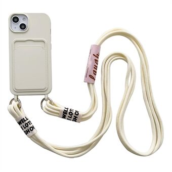 För iPhone 14 Plus Card Slot Telefonfodral Anti Scratch Flytande Silikon Skyddande Telefonskydd med hängande rem