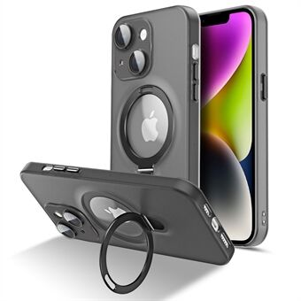 För iPhone 14 Plus magnetiskt telefonfodral Kickstand PC+TPU Matt telefonskal med glaslinsskydd