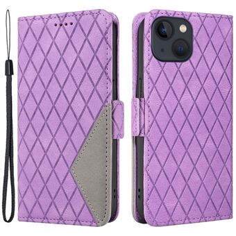 För iPhone 14 Plus vikbart Stand PU-läder telefonfodral Färg Splicing Rhombus plånboksfodral
