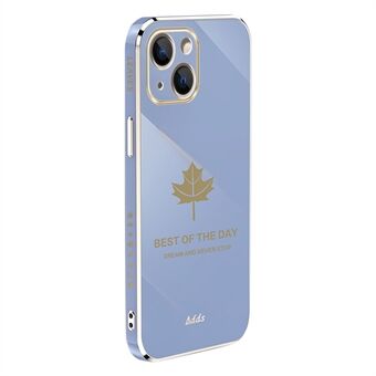 För iPhone 14 Plus Straight Edge TPU Anti-drop Cover Maple Leaf 6D Elektropleringstelefonfodral