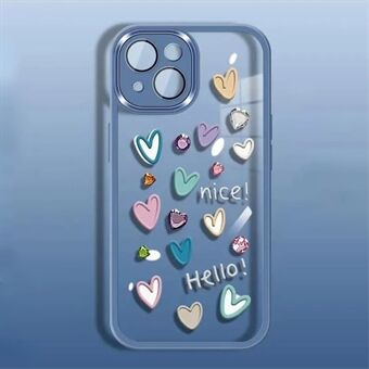 För iPhone 14 Plus Love Heart Pattern Mobiltelefonfodral Mjukt TPU skyddsfodral med kameralinsfilm