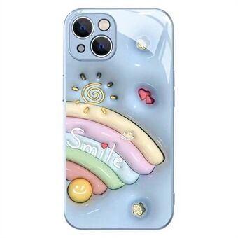 För iPhone 14 Plus Smile Face Rainbow Pattern Telefonfodral Härdat glas+TPU Anti-dropp skal
