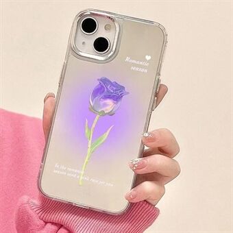 För iPhone 14 Plus Hard PC Telefonfodral Gradient Rose Flower Mirror Yta Bakre skal