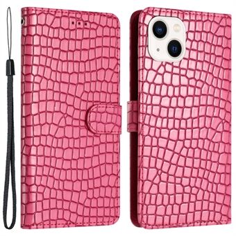 Crocodile Texture Shell för iPhone 14 Plus PU-läder+TPU-fodral Stand Telefonplånboksfodral med handrem