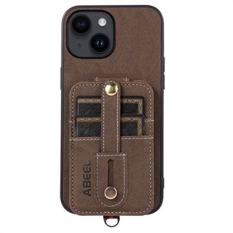 ABEEL Style 02 för iPhone 14 Plus PU-läderbelagd TPU+PC Kickstand-fodral Kortplatser Litchi Texture Telefonskydd