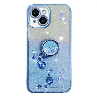 För iPhone 14 Plus Glitter Flower Pattern Mobilfodral med Ring Kickstand TPU skal
