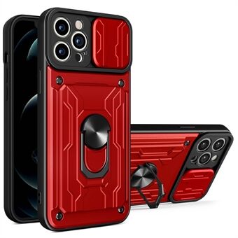 För iPhone 14 Pro Max  Kickstand Telefonfodral Hårt PC Mjuk TPU Hybrid skal med korthållare och skjutlinsskydd