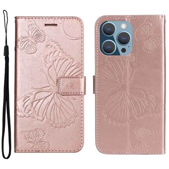 KT Leather Series-2 för iPhone 14 Pro Max  Full Protection Butterfly Imprinted PU Läder Plånboksfodral Anti- Scratch Telefon Flip Cover med Stand