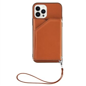 YB Leather Coating Series-2 för iPhone 14 Pro Max  5G Skin-touch PU-läderbelagd TPU-skydd Kickstand Korthållare Telefonbaksida med rem