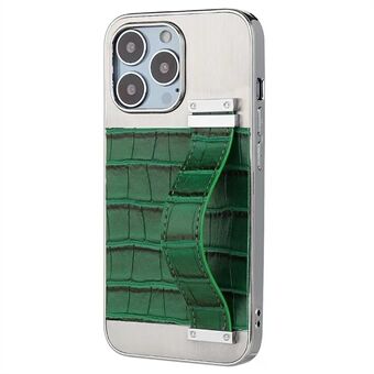 För iPhone 14 Pro Max  Crocodile Texture PU Läder Splicing Telefonfodral Handrem Kickstand Design Elektroplätering PC+metallskyddsfodral