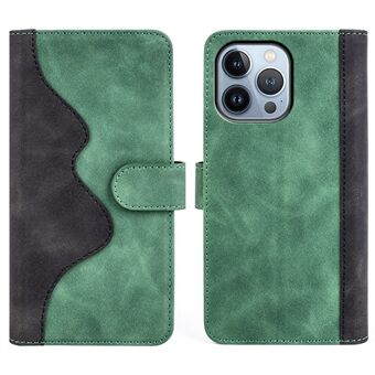 För iPhone 14 Pro Max  färgskarvning PU-läderfodral Vikbart Stand Stötsäkert plånboksfodral