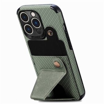 PU-läderbelagd TPU-telefonfodral för iPhone 14 Pro Max , K-formad Kickstand Carbon Fiber Texture Anti- Scratch Phone Cover Korthållare