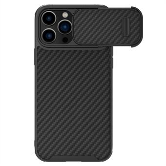 NILLKIN för iPhone 14 Pro Max Carbon Fiber PC + TPU Anti- Scratch bakstycke Skjut kameraskydd Telefonfodral