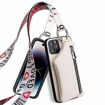 För iPhone 14 Pro Max Skyddsfodral med blixtlåsficka med löstagbar plånbok PU-läderbelagd TPU-telefonfodral