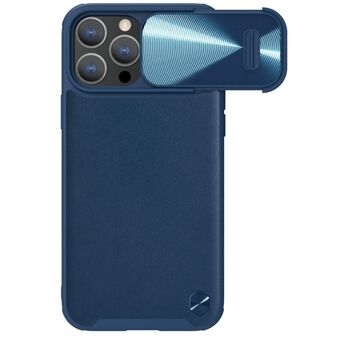 NILLKIN för iPhone 14 Pro Max PU-läderbeläggning Telefonfodral PC + TPU Hybrid-skal med skjutkameraskydd