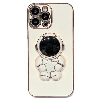 6D galvaniserad telefonfodral för iPhone 14 Pro Max, Astronaut Kickstand Fyrklövermönster Anti- Scratch TPU-fodral